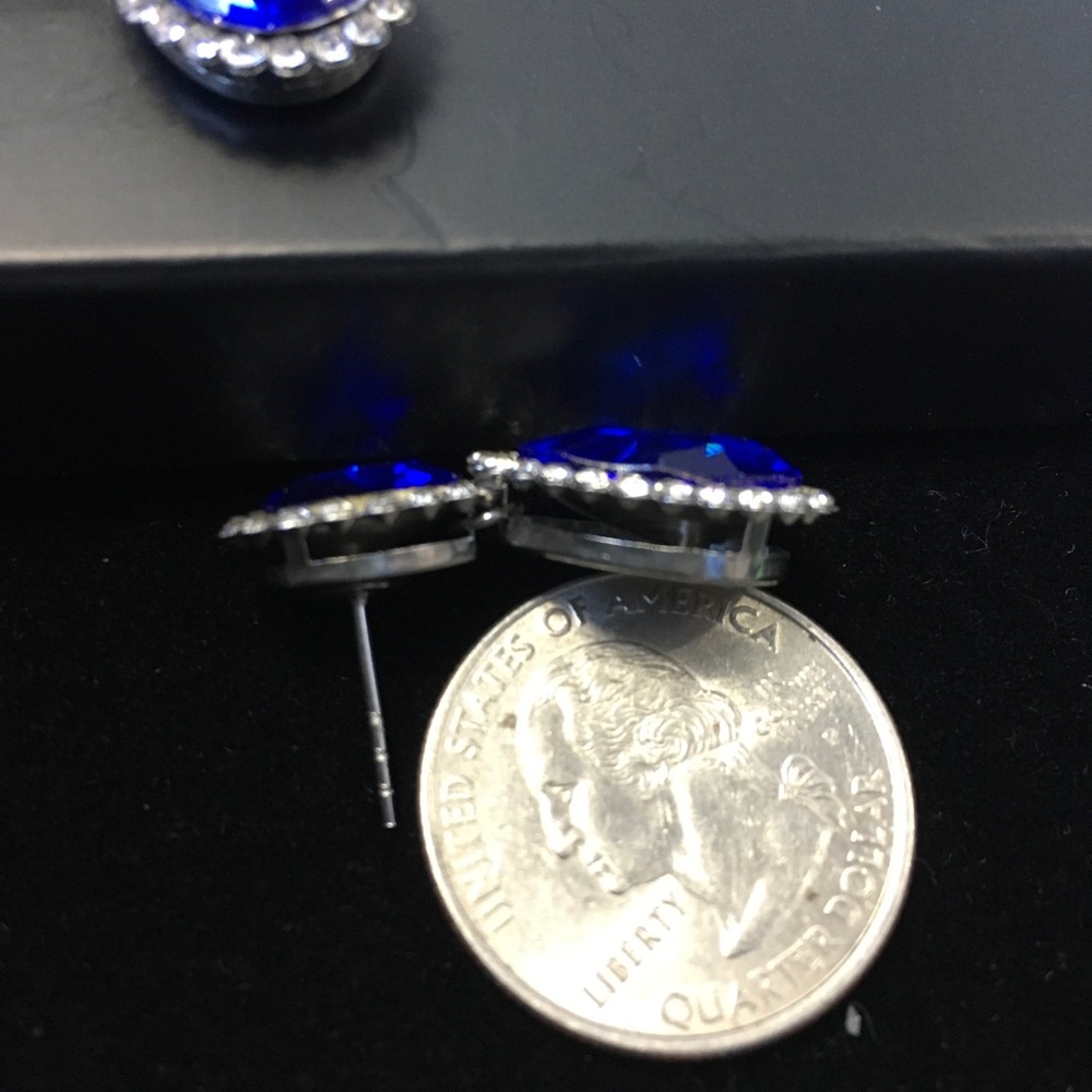 Crystal Sapphire Tear Drop Dangle Post Earrings - Picture 8 of 9